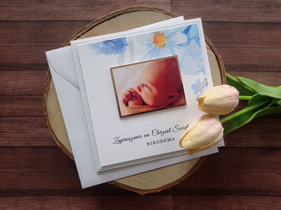 Zaproszenie na chrzest Święty że zdjęciem personalizacja