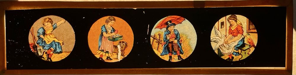 Latarnia magiczna Gebrüder Bing Nürnberg ok. 1910 i 2 przeźrocza