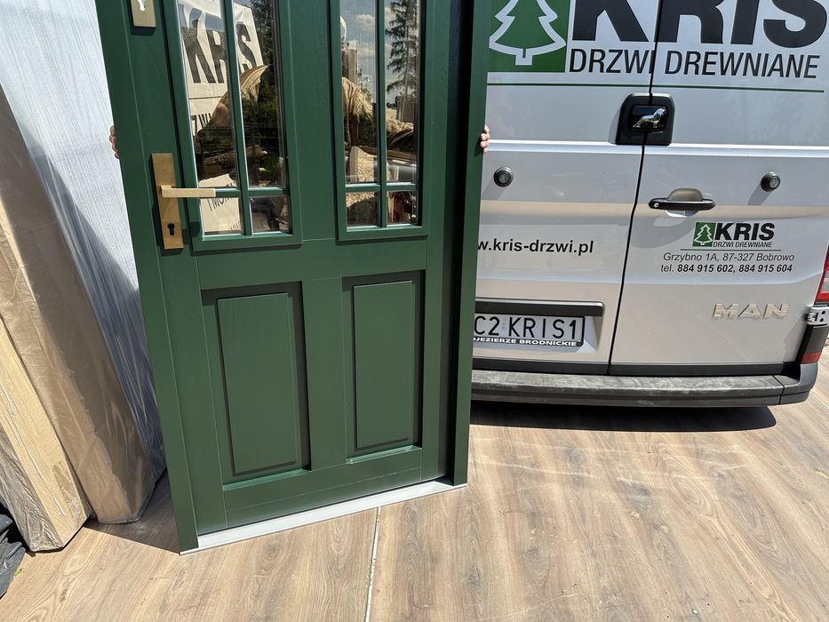 Drzwi zewnętrzne drewniane Angielskie zielone MONTAŻ  Cała Polska
