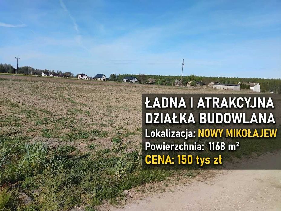 Działka budowlana 1168 m2 Nowy Mikołajew Gmina Teresin