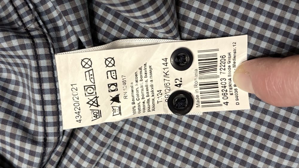 ETERNA Koszula Męska roz. 42/16,5 - NOWA