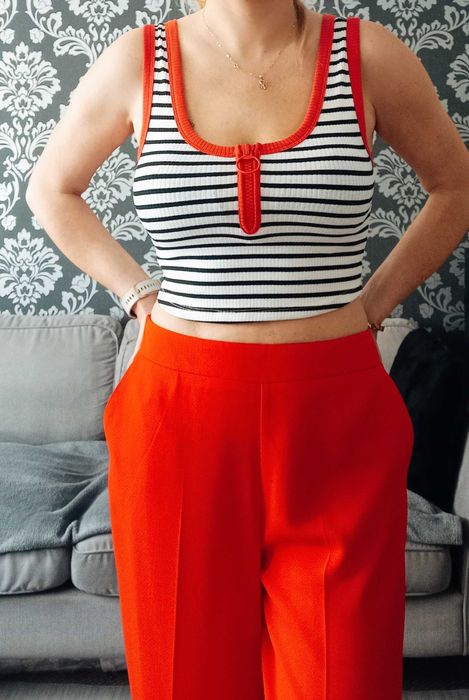 Nowy prazkowany crop top szeroki zamek S-L
