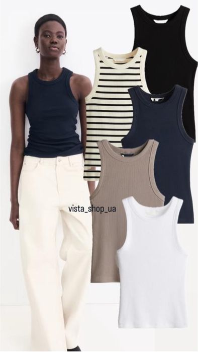 Жіноча майка h&m в рубчик базова майка біла чорна майка