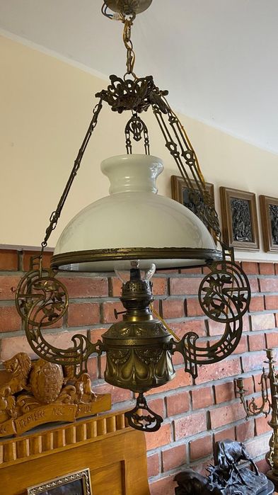 Lampa naftowa przerobiona na prąd mosiężna Aladyn vintage wisząca
