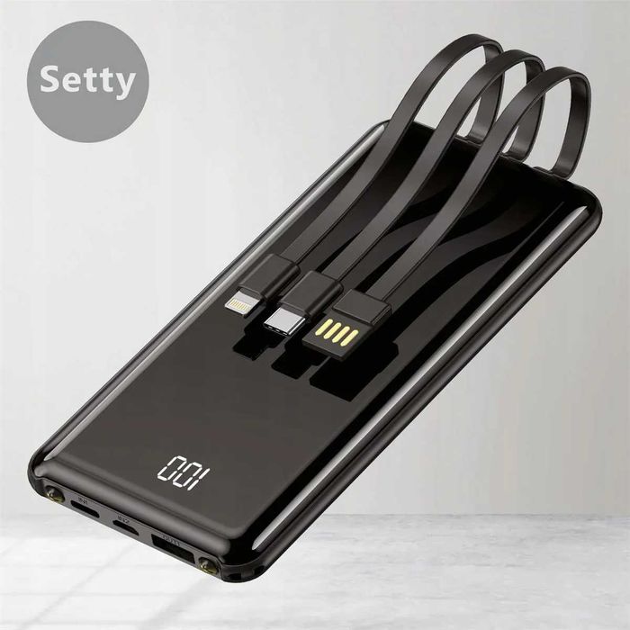 Setty power bank 10000 mAh z kablami PB-WK-101 czarny