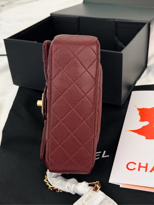 Сумка Chanel Classic Flap Top Handle Caviar бордова, рожева