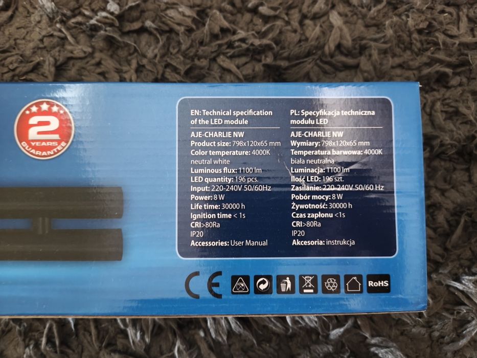 Nowoczesny kinkiet ścienny LED Activejet CHARLIE NW 80cm czarny NOWY