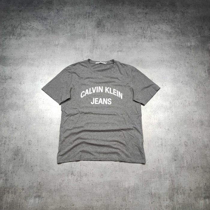 MĘSKA Koszulka Bawełna PREMIUM Szara Duże Logo CK Calvin Klein Jeans