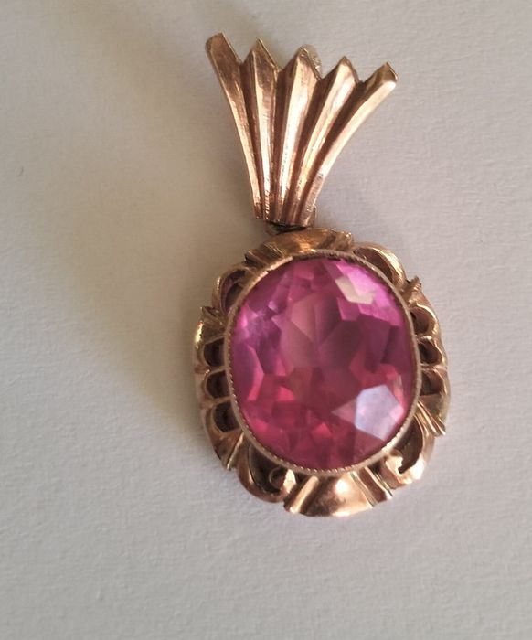 Подвеска, кулон золото 583 проба с рубином, производства  СССР