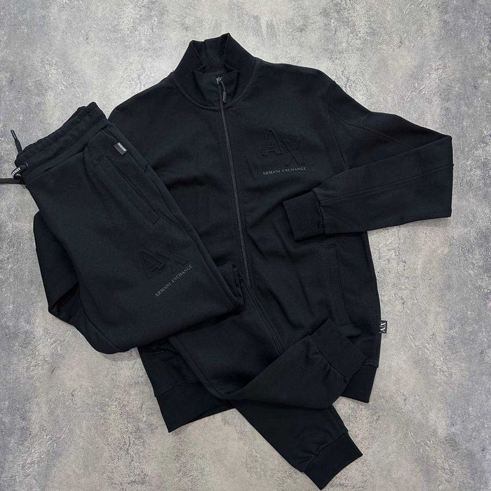 Якісний чоловічий чорний спортвиний костюм Армані)