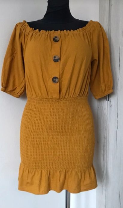 Sukienka Zara, XS, len 55%, wygodna rozciągliwa