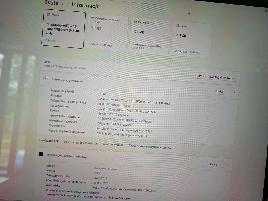Laptop Microsoft Surface 2037, snapdragon, 16GB, SSD 1TB, 2K, dotyk, nowy