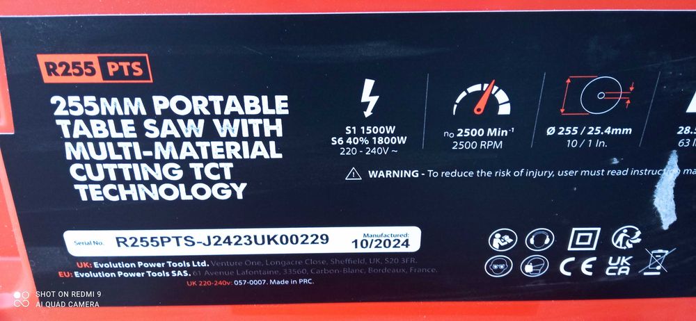 Piła stołowa Evolution 1500 W 255 mm R255PTS 2024r Ze Stołem