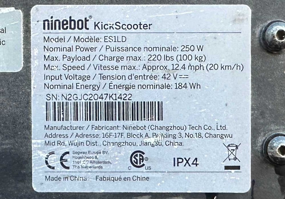 Електросамокат Ninebot KickScooter ES1LD (250 Вт / колеса 8")