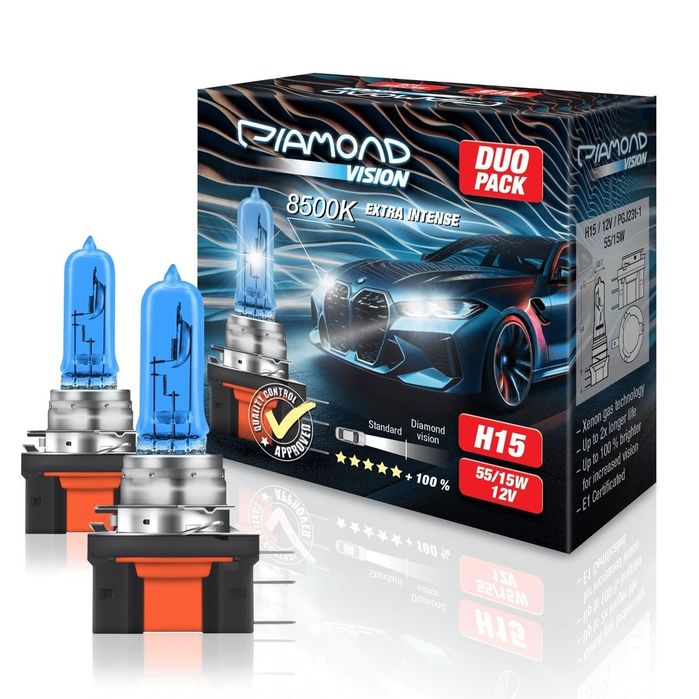 4 Żarówki  Diamond Vision H15 12V 55/15W  8500K