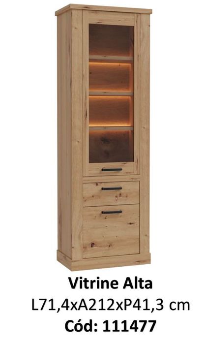 Cristaleira Vitrine Armário de Sala Alto AREZZO — Estilo Rústico e Elegância Natural