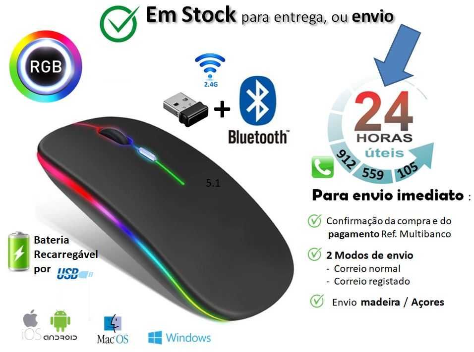 Rato sem fios 2 em 1 WIFI ou Bluetooth bateria recarregável ERG.