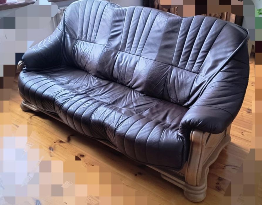 Skórzany zestaw wypoczynkowy na drewnianym, dębowym stelażu 3 + 2