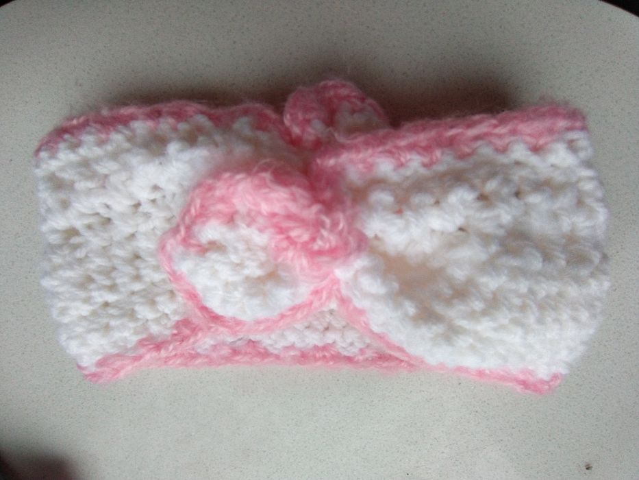 Prześliczna ręcznie robiona biała opaska na roczek