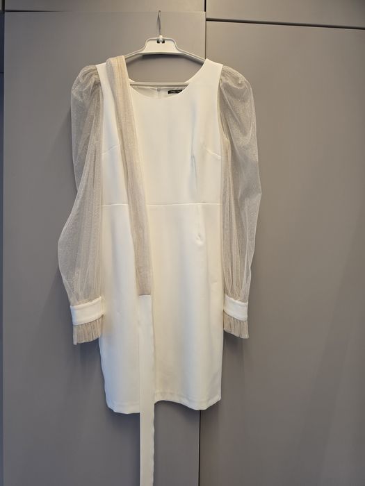Sukienka wizytowa elegancka  36 S  ecru