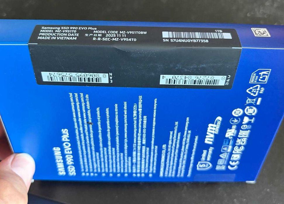 Накопичувач SSD 1ТB Samsung 990 EVO Plus M.2 2280 PCIe 5.0 x2 NVMe V-NAND TLC (MZ-V9S1T0BW)
