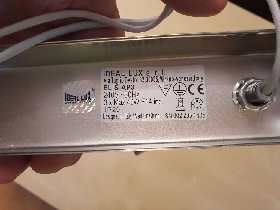 Kinkiet sufitowo-ścienny Ideal Lux Elis, 3 punktowy szkło Pyrex