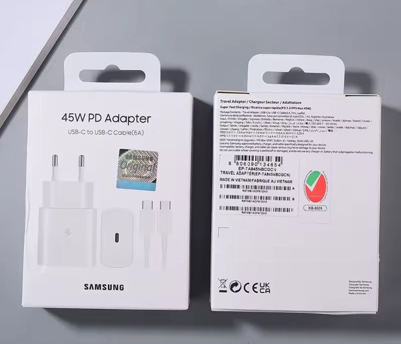 Швидка та супер швидка 45W Samsung зарядка якісна чорна біла + кабель