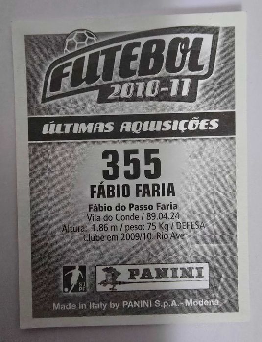 Cromo Panini Últimas aquisições  Liga Portuguesa  2010/11