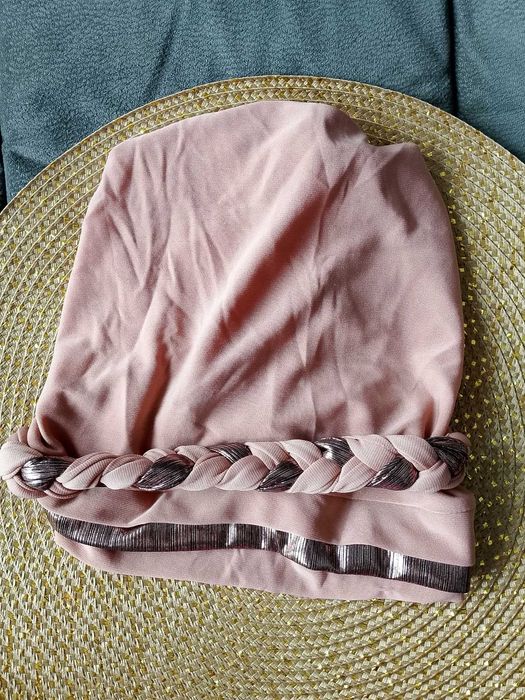 NOWY beżowy turban z warkoczem - hijab