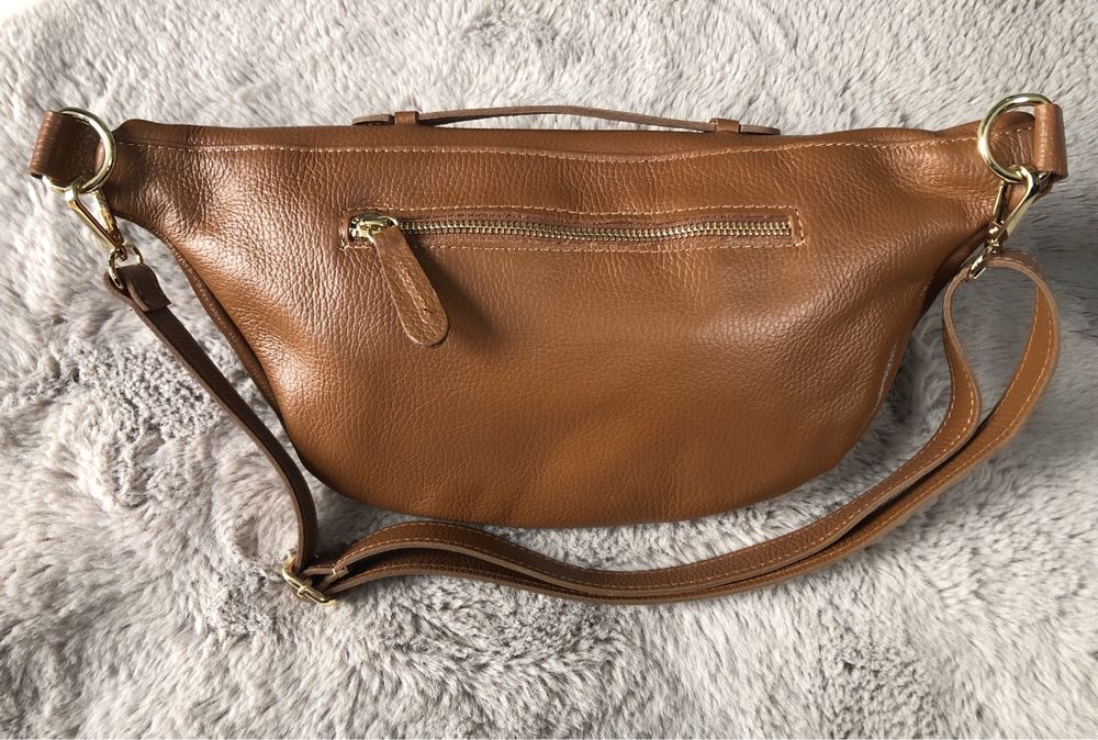 Nerka torebka karmelowa skóra naturalna Włoska - nowa