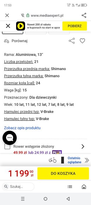 Rower dla dziewczynki