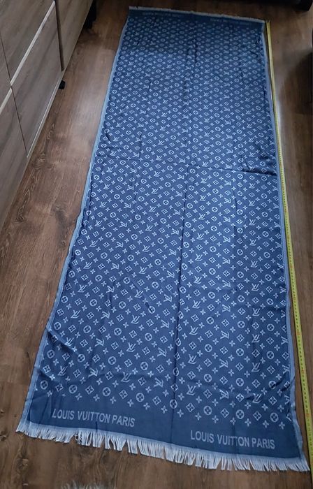 LV duży szal bawełniany w niebieskim kolorze   65 cm./ 180cm.