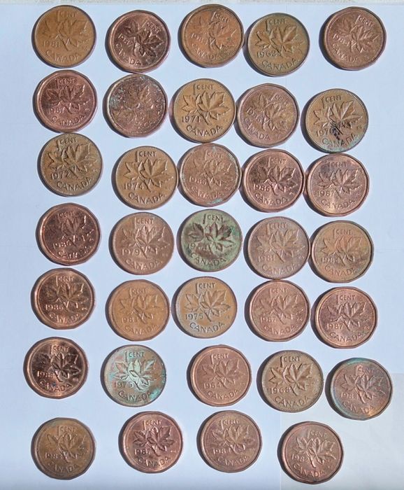 Conjunto 34 moedas Canada 1 centimo