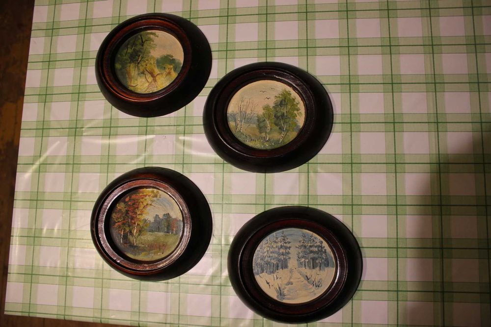 Obrazy cztery pory roku , miniatury ręcznie  malowane .