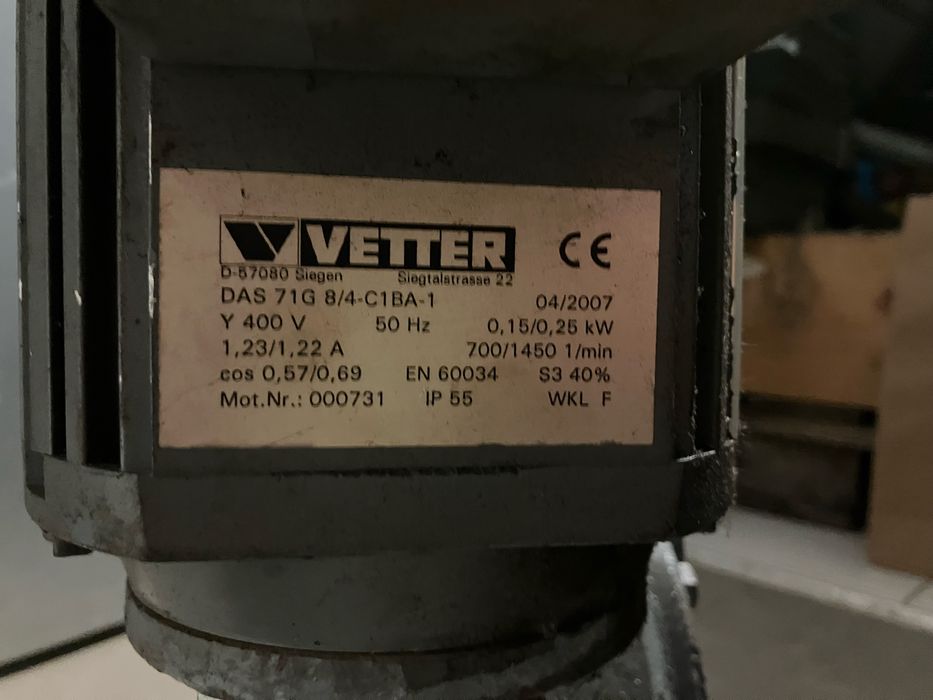 Motoreduktor VETTER 400V 350 Nm i=784 silnik 0,25/0,15 kW dwubiegowy