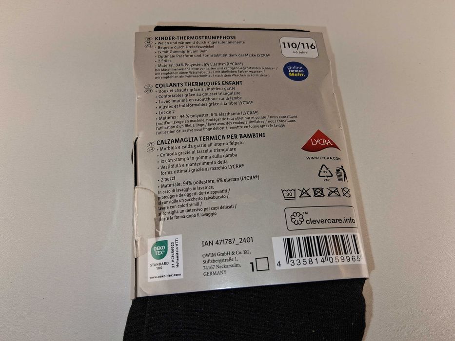 A167 Lupilu Rajstopy Dziecięce Termo Czarne Nietoperze 2-pak 110/116