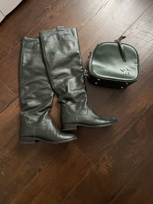 Чоботи темно зелені , нат.шкіра