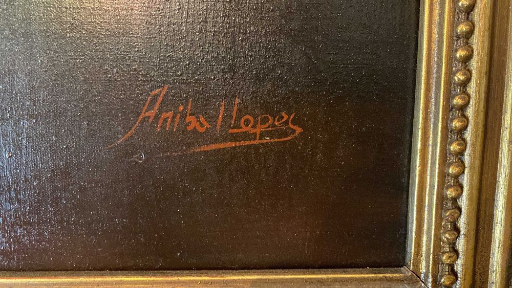 Quadro com pintura de natureza morta, de Aníbal Lopes 2,25x0,87m