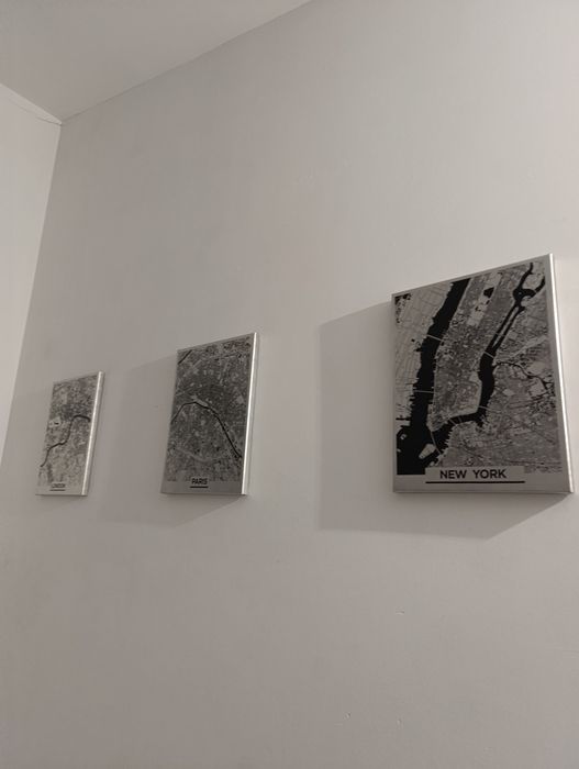 Zestaw trzy obrazy Londyn nowy Jork Paryż srebrne obrazki
