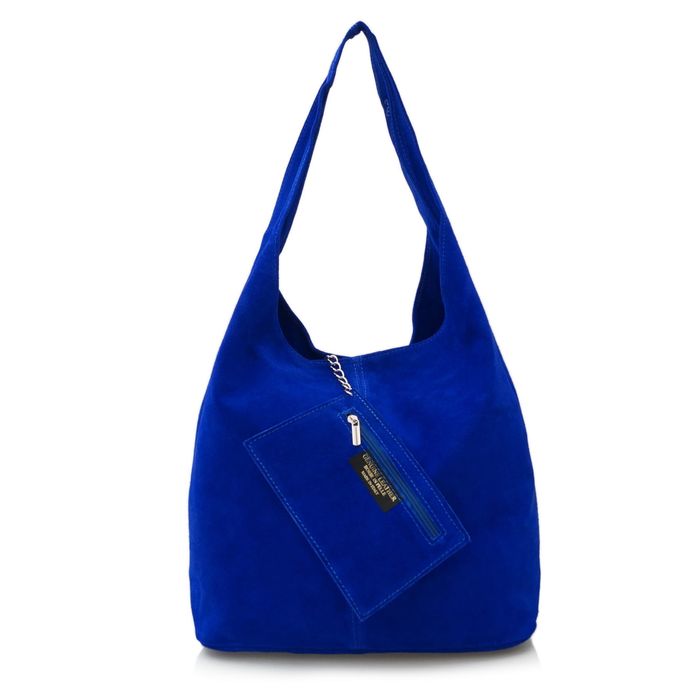 VERA PELLE torebka damska zamszowa worek na ramię V132 chabrowa