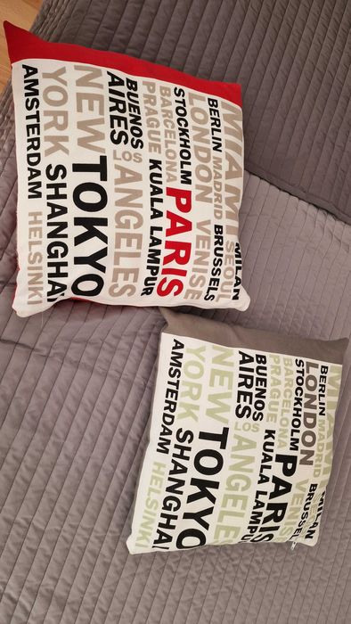 Cortinas de quarto Nomes de cidades e almofadas