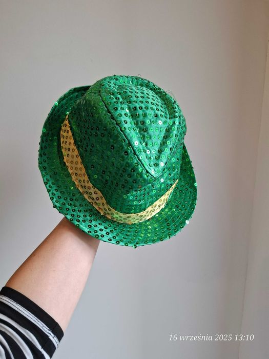 Zielony kapelusz cekinowy fedora, disco, Dzień Św. Patryka, imprezowy