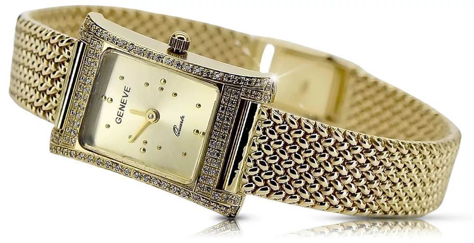 Złoty zegarek damski 14k z BRYLANTAMI Geneve lwd002ydy&lbw003y Poznań