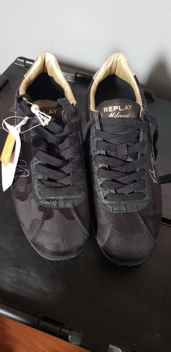 Nowe adidasy trampki sneakersy Replay skóra czarne złoto 39 skaza