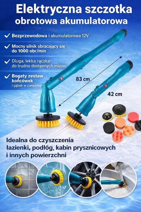 Elektryczna Szczotka Czyszcząca Obrotowa do Podłóg Szyb Scian Akumulat