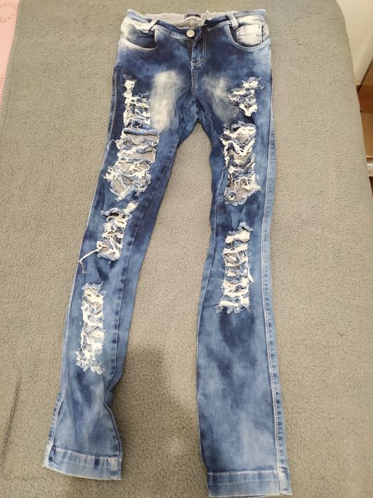 Stretch denim pants.