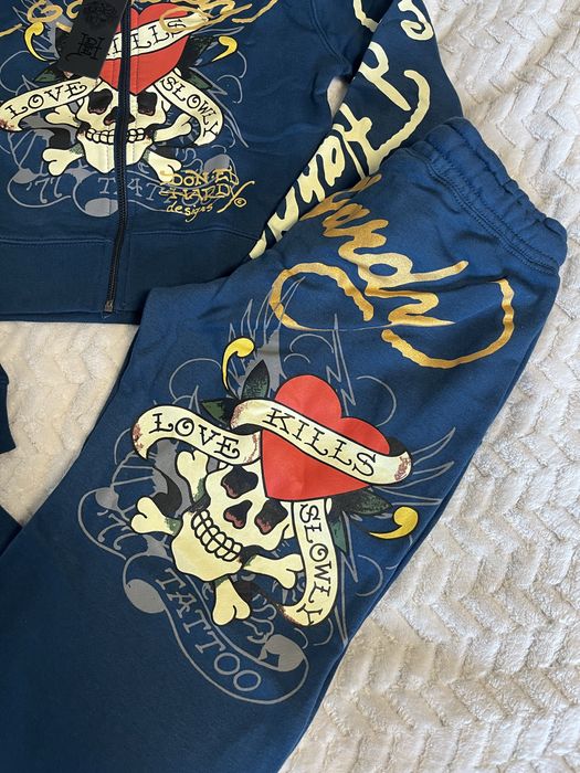 Ed hardy granatowy komplet dresowy secik dresy bluza swag baddie y2k