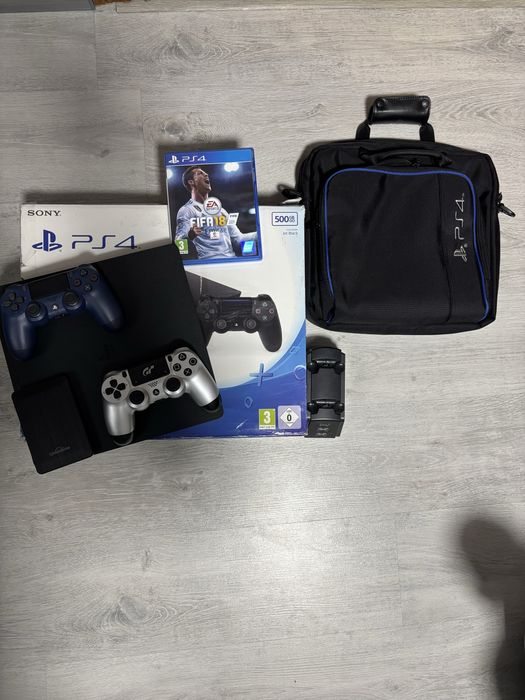 Ігрова приставка Sony PlayStation 4 slim (PS4) + 2 геймпади, сумка, зарядка, 500 ГБ