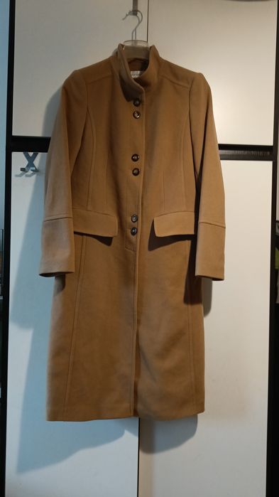 Elegancki płaszcz Amy Vermont, wełna + kaszmir, rozmiar 38 high neck