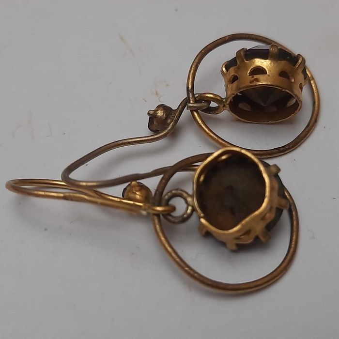 старинные ретро женские серьги желтый метал камни под рубины